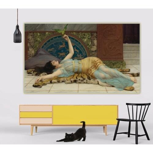 Citon John William Godward《Dolce Far Niente》Canvas Oil Painting Artwork Poster Picture Wall Decor Home Living room Decoration