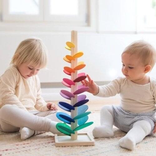Montessori Wooden Spelling Building Blocks Petal Tree Toy Rainbow Ball Childrens Small Track Educational Toy For Kids Gifts