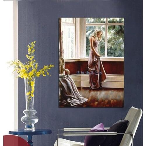 Elegant lady hand painted oil painting on canvas decorative wall pictures painting art home decor stretched on wooden