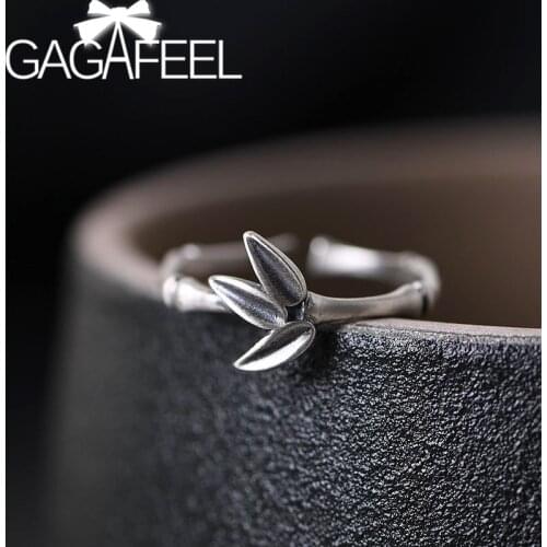 GAGAFEEL S925 Silver Vintage Ring Bamboo Leaves Open Ring Bamboo Joint Changeable Size Rings Thai silver Jewelry For Women