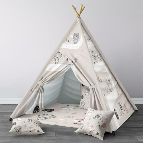 Play Tent for Kids Wigwam Portable Indoor Playground Tents Children Bedrooms Beige Animals Road Model 1398
