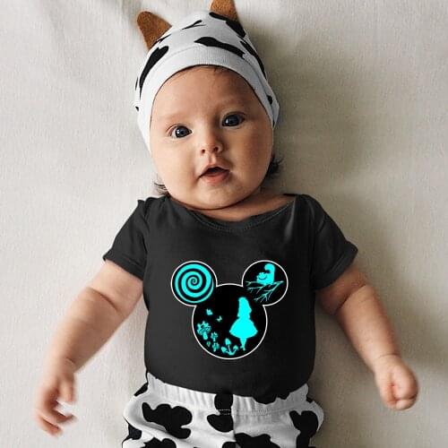 Kawaii Alice in Wonderland Mickey Mouse Head Cheshire Cat Funny Cartoon Harajuku Cool Streetwear Kawaii Black White Baby Romper