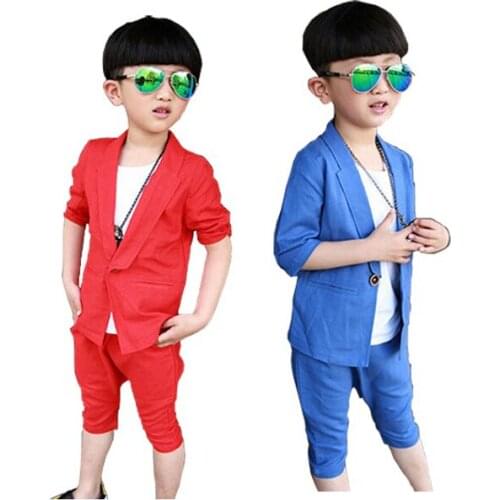 Flower Boys Summer Linen Clothing Set School Kids Formal Short Sleeve Blazer Suits Children Loose Shorts Solid Costume for Boys