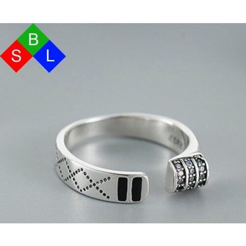 Red Trees Brand Fine Jewellery Personality Password Lock Shape 925 Sterling Silver Band Rings For Women, Adjustable Size 5-7