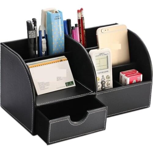 Colorful PU Leather Multifunctional Desktop Pen Miscellaneously Storage Box
