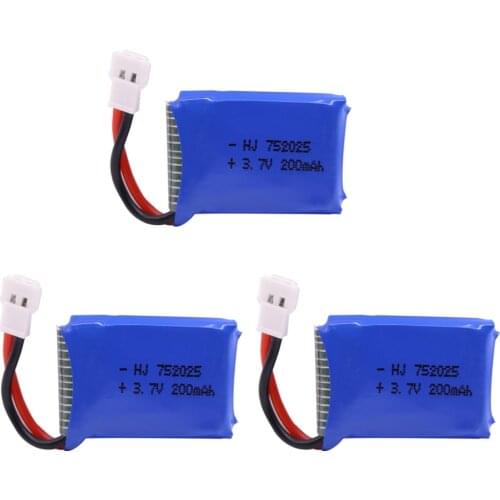 3PCS 3.7V 200mAh lithium battery For Syma X4 X11 X13 rc plane drone aircraft battery 3.7V RC toys model aircraft 752025