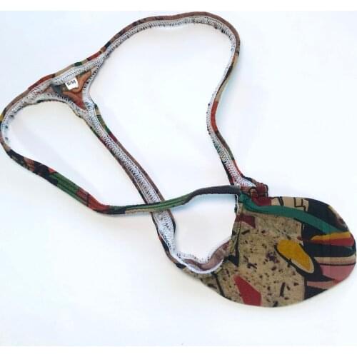 Mens Sexy Thong Bulge Pouch T-back Grape Smugglers stretchy Jersey G4034 brown prints