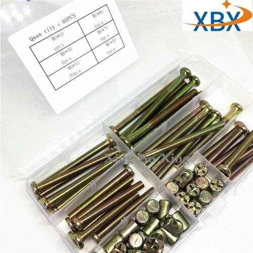 60PCS Furniture Bolts Nut Set M6X40 50 60 70 80MM Hex Socket Screw with Barrel Nuts Phillips-Slotted Zinc Plated
