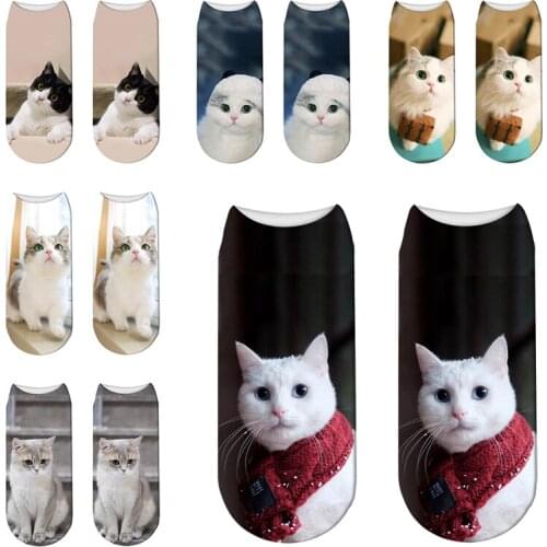 New 3d Print Funny Cute Casual Colorful Cat Socks Cartoon Kitten Cotton Short Socks Unisex Happy Low Ankle Sock Calcetines