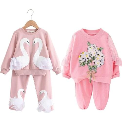 New Fashion Girls Clothing Tracksuits Spring Flower Outfit Autumn Clothes 2Pcs Toddler Kids Clothes Set Childrens Costume