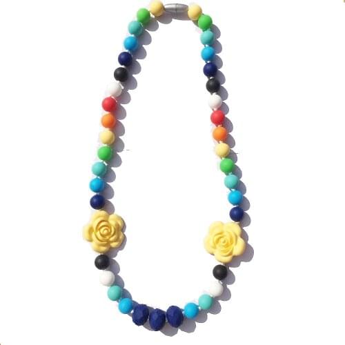 2016New Silicone Teeth Necklaces Silicone rose Bead Teething/nursing Necklace -silicone flower necklaces, baby chewable necklace