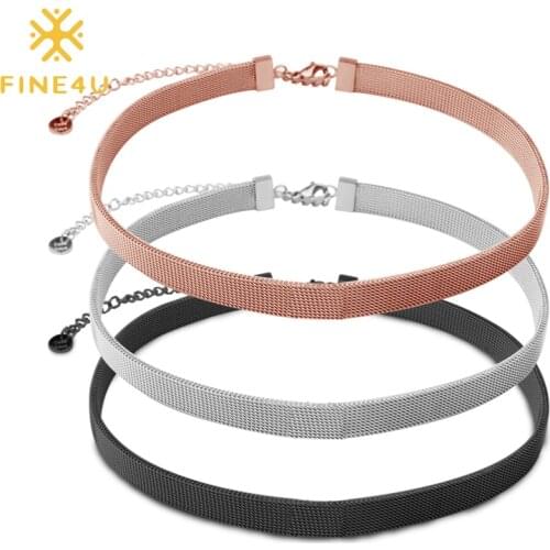 FINE4U N534 Stainless Steel Choker Necklace Adjustable Mesh Belt Necklace For Women Teen Girls DIY Jewelry Making