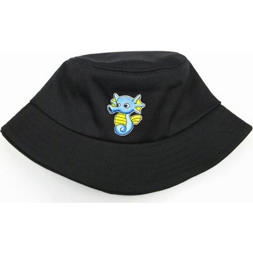 2021 Cartoon Seahorse Embroidery Cotton Bucket Hat Fisherman Hat Outdoor Travel Hat Sun Cap Hats for Men and Women 13