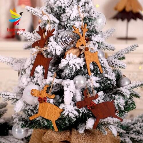 Christmas Deer Wooden Pendants Ornaments for Xmas Tree DIY Ornament Christmas Party Decorations Kids Gift hanging drop ornaments