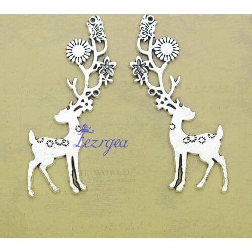 5pcs/lot--76x23mm, Sikas Deer chams,Antique silver plated deer charms,DIY supplies,Jewelry accessories