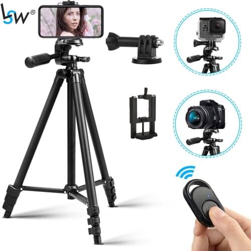 Camera Tripod for Mobile Phone Aluminum Alloy Tripod Stand with Bluetooth Remote & GoPro Holder Carry Bag for Selfie Vlog Travel