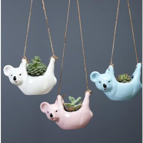 Nordic 15.8cm Ceramic Koala Shaped Flower Pots Corridor Hanging Plant Pot Garden Decor Succulents Plants Vase Decoration Home