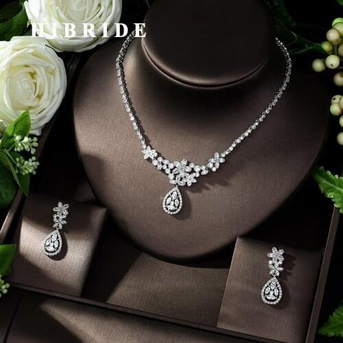 HIBRIDE Bridal Jewelry Necklace Simple Design White Cubic Zircon Necklace Bridal Wedding Accessories ensemble de bijoux N-1004