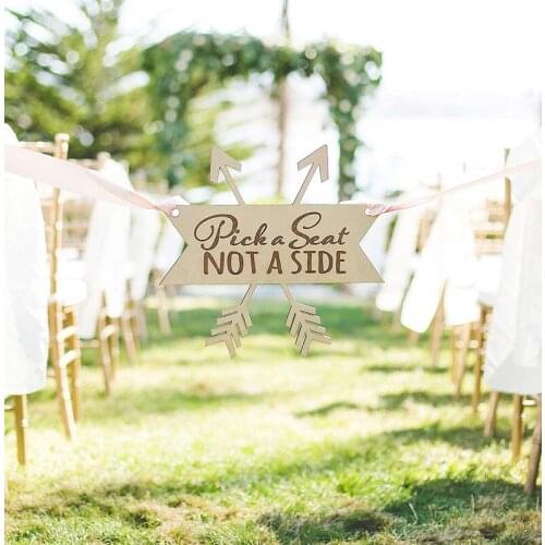 Wedding Sign for Aisle Pick a Seat Not a Side for Ceremony Sign - Wedding Ceremony Sign in Rustic Boho Arrow Design
