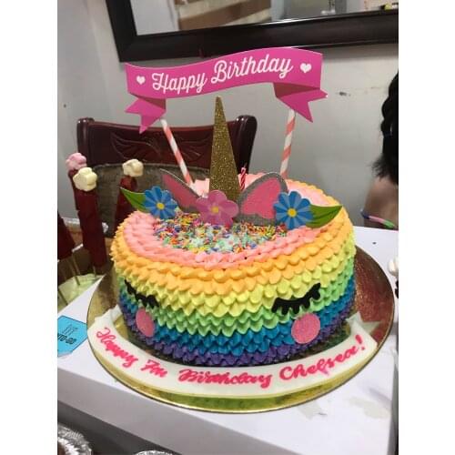 Glitter Unicorn horn eye Happy Birthday Cake Topper Cake Decoration Party Supplies for Children Adults Cupcake Topper