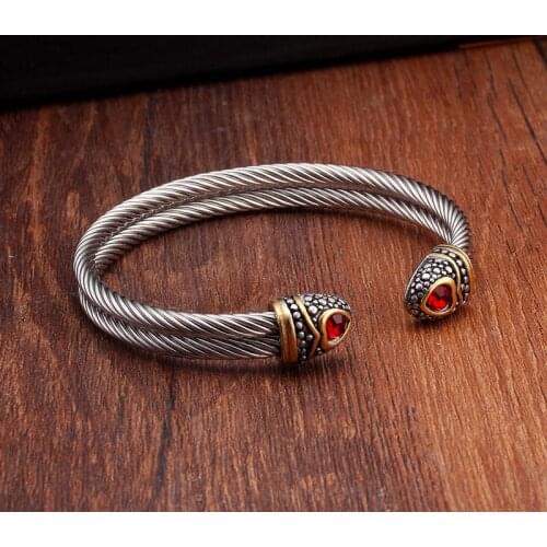 Vintage Braided Open Male Fashion Crystal Cuff Bangles Snake Chain Stainless Steel Men Women Charm Sporty Bangles Pulsera