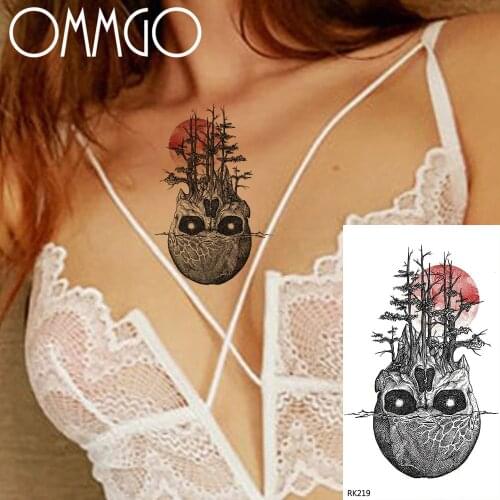 Human Skeleton Moon Forest Mountain Temporary Tattoos For Men Women Boy Body Art Back Tattoo DIY Waterproof Fake Tattoo Sticker