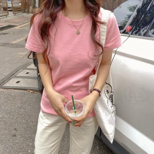 2021 Fashion Women Summer Tshirt O-neck Cotton Streetwear Ladies Black Korean Short Sleeve Tees White Ladies Tops Femme Clothing