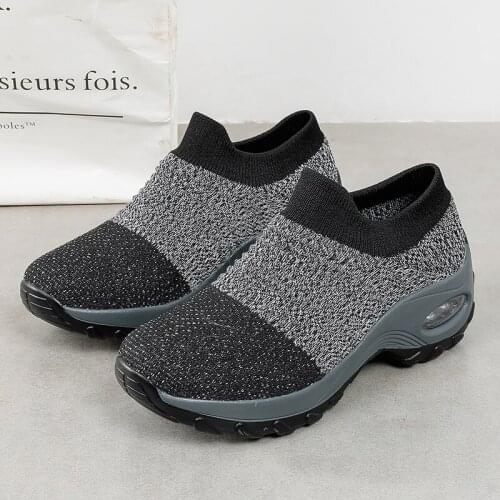 Women Shoes Chunky Sneakers female weave Breathable mesh Casual Vulcanized shoes non-slip Platform height increasing size 35-42