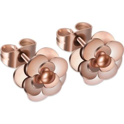 Rose Flower Stud Earrings Titanium Stainless Steel Material Earrings Rose Gold Fashion for Trendy Women Jewelry Gif