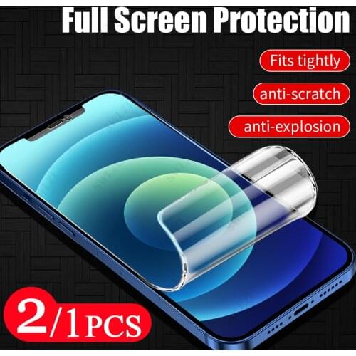 2/1Pcs 9D cover protective for iPhone 12 mini 11 pro Max 8 7 X XS XR SE 6 6S plus hydrogel film phone screen protector Not Glass