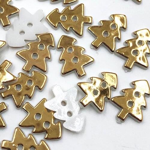50PCS 17x13MM Gold Christmas Tree 2 Holes Plastic Buttons Childrens Apparel Sewing Accessories DIY Scrapbooking Crafts PT335