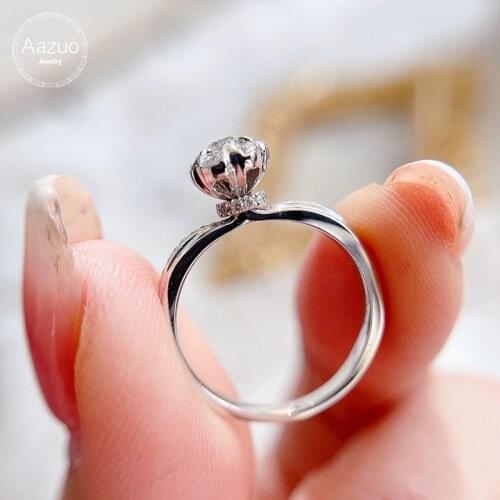 Aazuo 18K White Gold Real Diamonds 0.38ct Classice Engagement Ring Gift for Woman Party Au750
