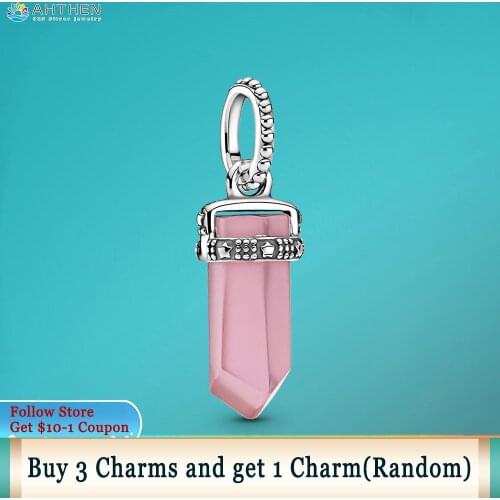 Ahthen 925 Sterling Silver Beads Pink Amulet Pendant fit Original Pandora Bracelets for Women Jewelry Making Birthday Gift