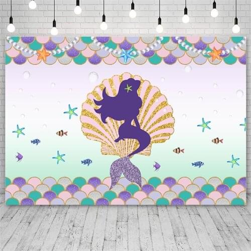 Avezano Backdrops Birthday Baby Shower Mermaid Princess Sea Shell Girl Photography Backgrounds Photo Studio Photozone Photocall