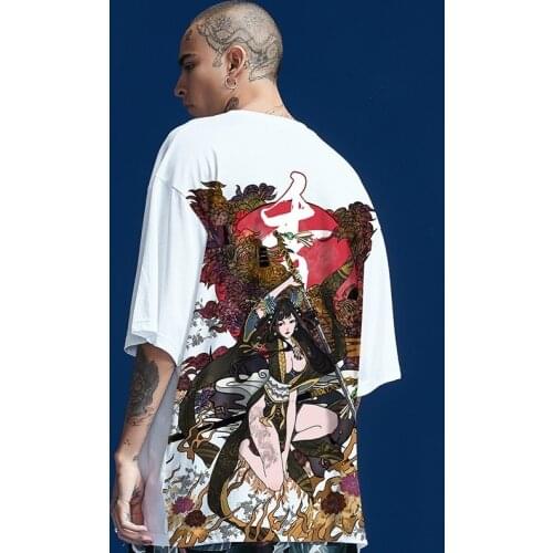 Asian Streetwear Japanese Top Online Chinese Store Harajuku Kimono Streetwear T-Shirt Samurai Costume Asian Clothes KK3301