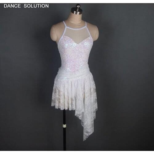 Lycrial Dance Sequin White Dress Top Quality Contemporary Stage Costume Performance Leotard Dress For Ballet Dance Wear 17312