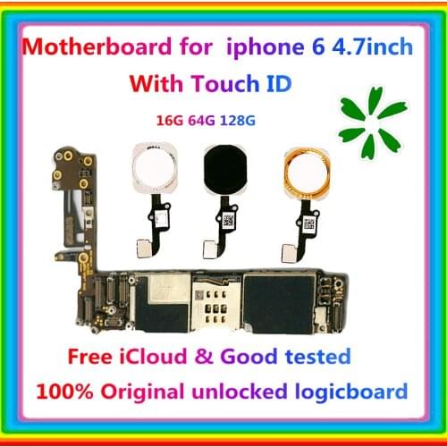 Free iCloud For Iphone 6 logic board with touch id motherboard unlocked for iphone6 16GB 64GB 128GB good test suppor IOS Update