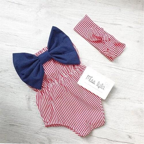 Baby Summer Clothing with Headband Kids Girls Striped Sleeveless Strapless Bodysuit+ Headwear for Summer 0-24 Months