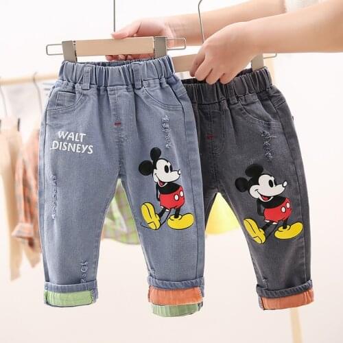 Children Cartoon Mickey Mouse Jeans Spring Autumn Baby Boys Girls Trousers Pants Toddler Kids Fashion Casual Denim Pants 0-5Yrs