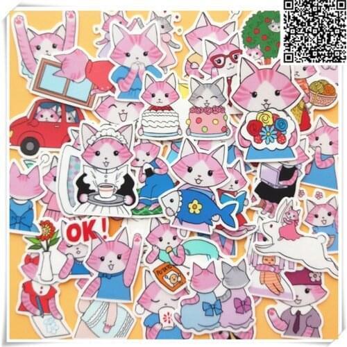40 pcs Pink cat life stickers for Home decor on phone book macbook laptop sticker decal fridge skateboard doodle toy