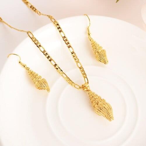 Dubai PNG Africa Romantic bride Sets gold conch shellnecklace drop Ear ring earrings Jewelry Set for women Wedding Bijoux gifts