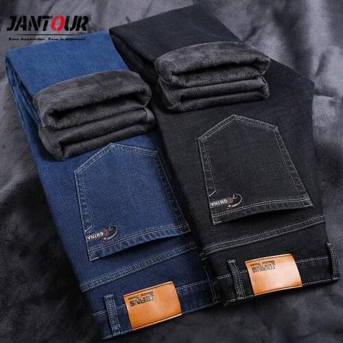 2020 winter new velvet thick warm mens casual jeans youth brand clothing large size stretch jeans blue black 28-35 40 42 44 46