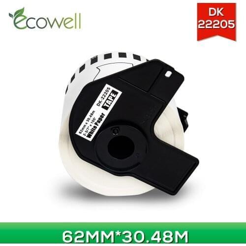 Ecowell 62mm*30.48m Compatible DK-22205 DK22205 label tape Compatible for Brother QL-710W QL-1050 QL-1060N QL-500 Label Makers