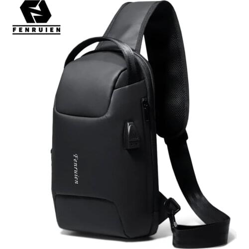 Fenruien 2020 New Men Multifunctional Chest Bag TSA Anti-Theft Large Capacity Shoulder Bag USB Charging Waterproof Crossbody Bag