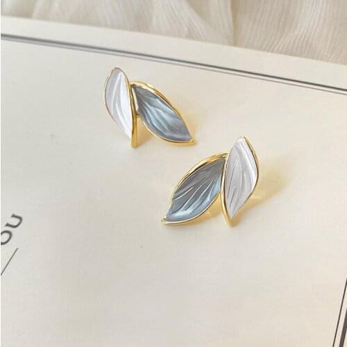 Exquisite Premium Texture Blue White Leaves Stud Earrings Sexy Small Fresh Minority Earrings For Women Party Jewelry Gifts