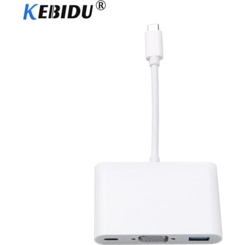 Kebidu New Arrival USB 3.1 Type C to VGA Type-C USB 3.0 Adapter Cable Converter Charging Port Digital Multiport Audio Adapter