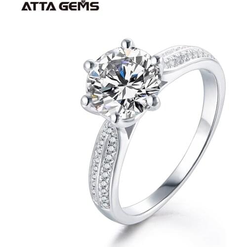 ATTAGEMS 2.0 CT Moissanite Rings for Women 925 Solid Sterling Silver lab Diamonds ring for Engagement Anniversary Bride gift New