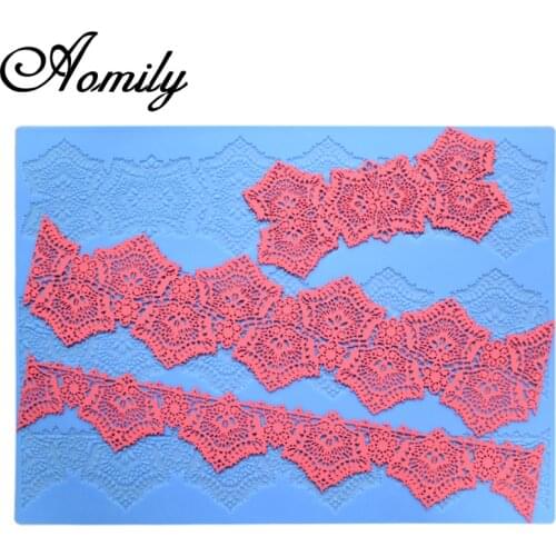 Aomily 3 In 1 Flower Skirt Lace Shaped Silicone Mold Wedding Cake Border Decoration Fondant Cake Surround Food Grade Baking Mat