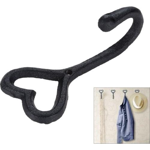 Heart Shape Hook Cast Iron Hanger Wall Mounted Black Loveheart Hanging Hats/Keys/Coats/Towels Bathroom Kitchen Home Decoration