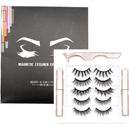 5pcs Hot Magnet Eyelash Magnetic Liquid Eyeliner & Magnetic False Eyelashes & Tweezer Waterproof Long Lasting Eyelash Extension
